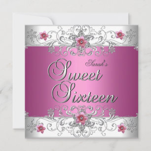 Invitation Sweet 16 Anniversaire Soirée Rose Diamant Blanc