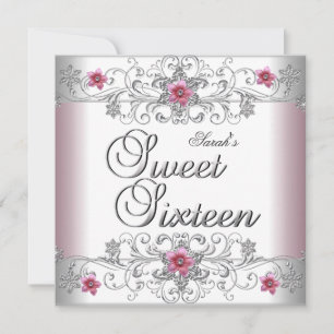 Invitation Sweet 16 Anniversaire Soirée Rose Diamant Blanc
