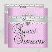 Invitation Sweet 16 Anniversaire Soirée Rose Zones Blanches T (Devant / Derrière)