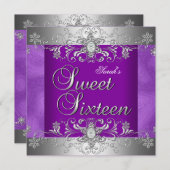Invitation Sweet 16 Anniversaire Soirée violet Diamant d'Arge (Devant / Derrière)