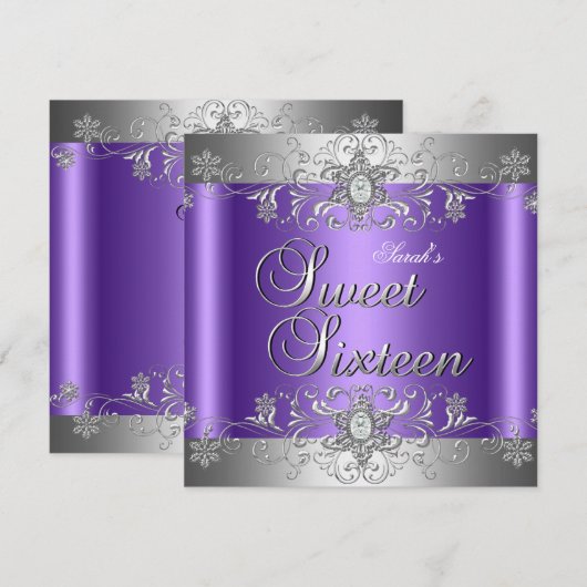 Invitation Sweet 16 Anniversaire Soirée violet Diamant d'Arge (Devant / Derrière)