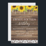 Invitation Sweet 16 Anniversaire tournesol rustique ferme<br><div class="desc">Sweet sixteen (16) Anniversaire - Rustic Country Sunflower Farmhouse String Lights Lace Invitations on Wood arrière - plan - comprend une belle et élégante typographie de script avec la ferme Country House Sparkle moderne pour la célébration spéciale du 16e anniversaire.</div>