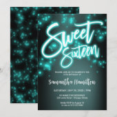 Invitation Sweet 16 Anniversaire Turquoise Neon Glow Dark Par (Devant / Derrière)