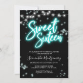 Invitation Sweet 16 Anniversaire Turquoise Neon Glow Dark Par (Devant)
