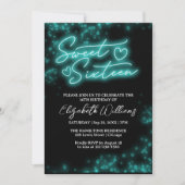 Invitation Sweet 16 Anniversaire Turquoise Neon Glow Dark Par (Devant)