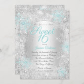 Invitation Sweet 16 Anniversaire Turquoise Silver Winter Wond (Devant / Derrière)