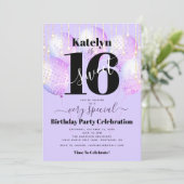 Invitation Sweet 16 Anniversaire violet Ballons Bold Moderne  (Debout devant)