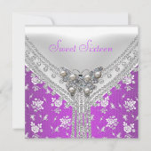 Invitation Sweet 16 Anniversaire violet blanc papillon (Devant)