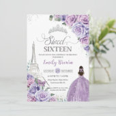 Invitation Sweet 16 Anniversaire Violet Floral Paris Tour Eif (Debout devant)