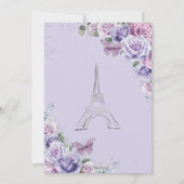 Invitation Sweet 16 Anniversaire Violet Floral Paris Tour Eif (Dos)