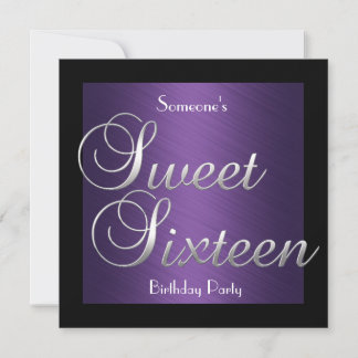 Invitation Sweet 16 Anniversaire violet noir argen