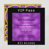 Invitation Sweet 16 Anniversaire VIP pass violet 2 (Devant / Derrière)