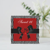 Invitation Sweet 16 Anniversaire Zebra Rouge Noir Blanc Bow (Debout devant)