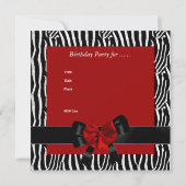 Invitation Sweet 16 Anniversaire Zebra Rouge Noir Blanc Bow (Dos)