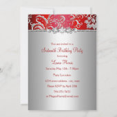 Invitation Sweet 16 Annonces florales rouges et argentées (Dos)