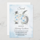 Invitation Sweet 16 Aquarelle Bébé thème bleu (Devant / Derrière)