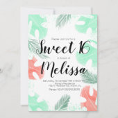 Invitation Sweet 16 Aquarelle Monstera Coral Mint Feuille (Devant)