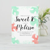 Invitation Sweet 16 Aquarelle Monstera Coral Mint Feuille (Debout devant)