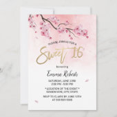 Invitation Sweet 16 Aquarelle rose fleurs de cerisier rose (Devant)