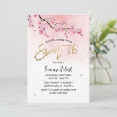 Invitation Sweet 16 Aquarelle rose fleurs de cerisier rose (Debout devant)
