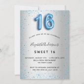 Invitation Sweet 16 argent bleu parties scintillant luxe (Devant)