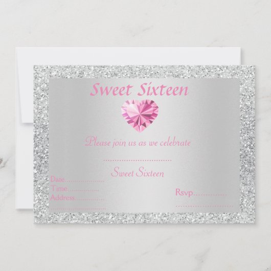 Invitation Sweet 16 argent brillant diamant rose (Devant)
