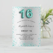 Invitation Sweet 16 argent turquoise parties scintillant élég (Debout devant)