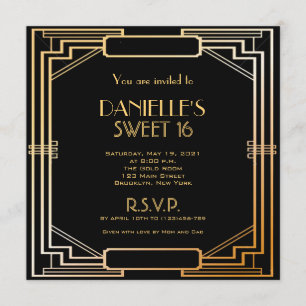 Invitation Sweet 16 Art Déco inspirée du Gatsby le