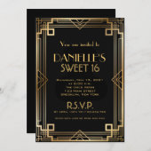 Invitation Sweet 16 Art Déco inspirée du Gatsby le (Devant / Derrière)
