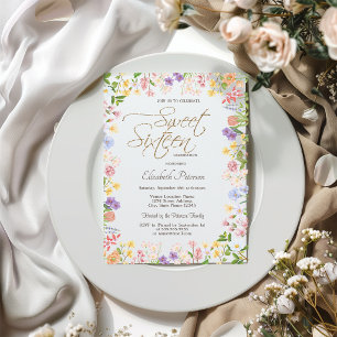 Invitation Sweet 16 avec cadre de fleurs sauvages