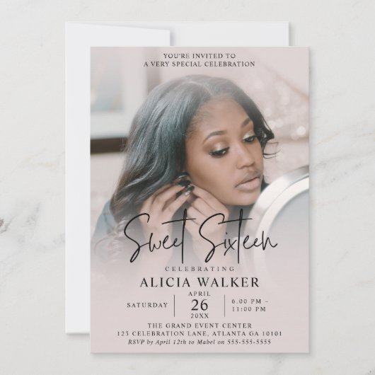 Invitation Sweet 16 avec photo complète Script Blu (Devant)