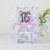Invitation Sweet 16 Ballon Holographique Moderne (Debout devant)