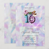 Invitation Sweet 16 Ballon Holographique Moderne (Devant / Derrière)