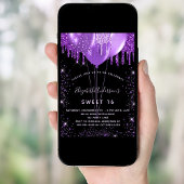 Invitation Sweet 16 ballons de parties scintillant violet noi