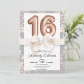 Invitation Sweet 16 Ballons Roses en or de luxe (Debout devant)