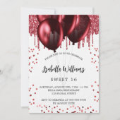 Invitation Sweet 16 ballons rouges blanc luxe (Devant)