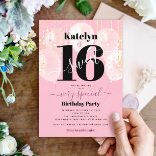 Invitation Sweet 16 Balloons Rose Anniversaire Gold Girly Bol