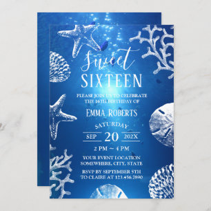 Invitation Sweet 16 Beach Starfish Seashells Sous l'eau