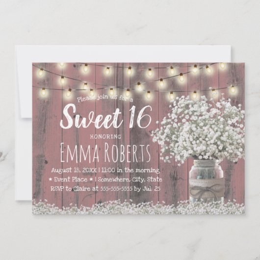 Invitation Sweet 16 Bébés Rustiques Respirer Floral Jar Rose  (Devant)