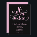 Invitation Sweet 16 Black & Bubblegum Pink fête d'anniversair<br><div class="desc">Personnaliser pour votre événement.</div>