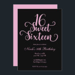 Invitation Sweet 16 Black & Bubblegum Pink fête d'anniversair<br><div class="desc">Personnaliser pour votre événement.</div>