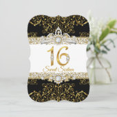Invitation Sweet 16 Black Gold Diamond Glamor Anniversaire (Debout devant)