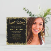 Invitation Sweet 16 Black Gold Parties scintillant Anniversai (Debout devant)