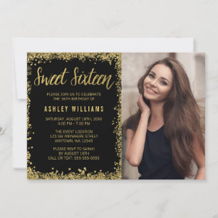 Invitation Sweet 16 Black Gold Parties scintillant Anniversai