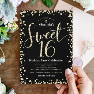 Invitation Sweet 16 Black Gold Parties scintillant Chic Girly
