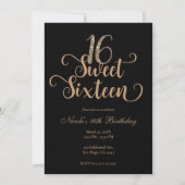 Invitation Sweet 16 Black & Gold Parties scintillant fête d'a (Devant)
