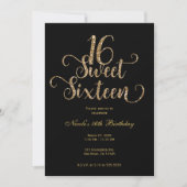 Invitation Sweet 16 Black & Gold Parties scintillant fête d'a (Devant)