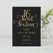 Invitation Sweet 16 Black & Gold Parties scintillant fête d'a (Debout devant)