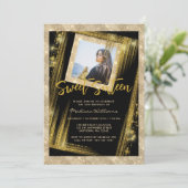 Invitation Sweet 16 Black Gold Sparkle Parties scintillant ph (Debout devant)