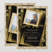 Invitation Sweet 16 Black Gold Sparkle Parties scintillant ph (Devant / Derrière)